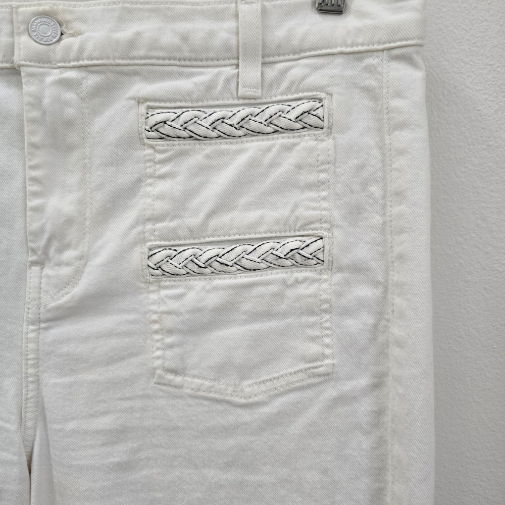 7 For All Mankind White Flare Leg Jeans Braided‎ Trim Pocket Denim Womens 31 - Picture 3 of 8